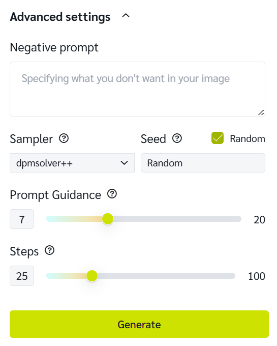 Image Generator advanced settings