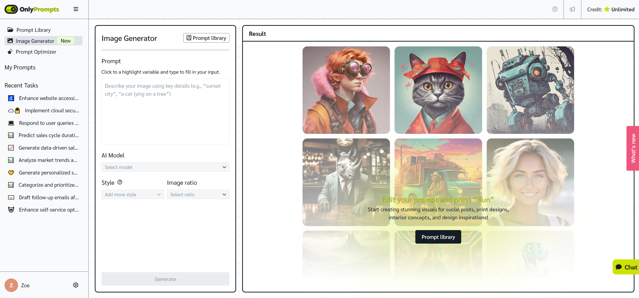 Image Generator dashboard