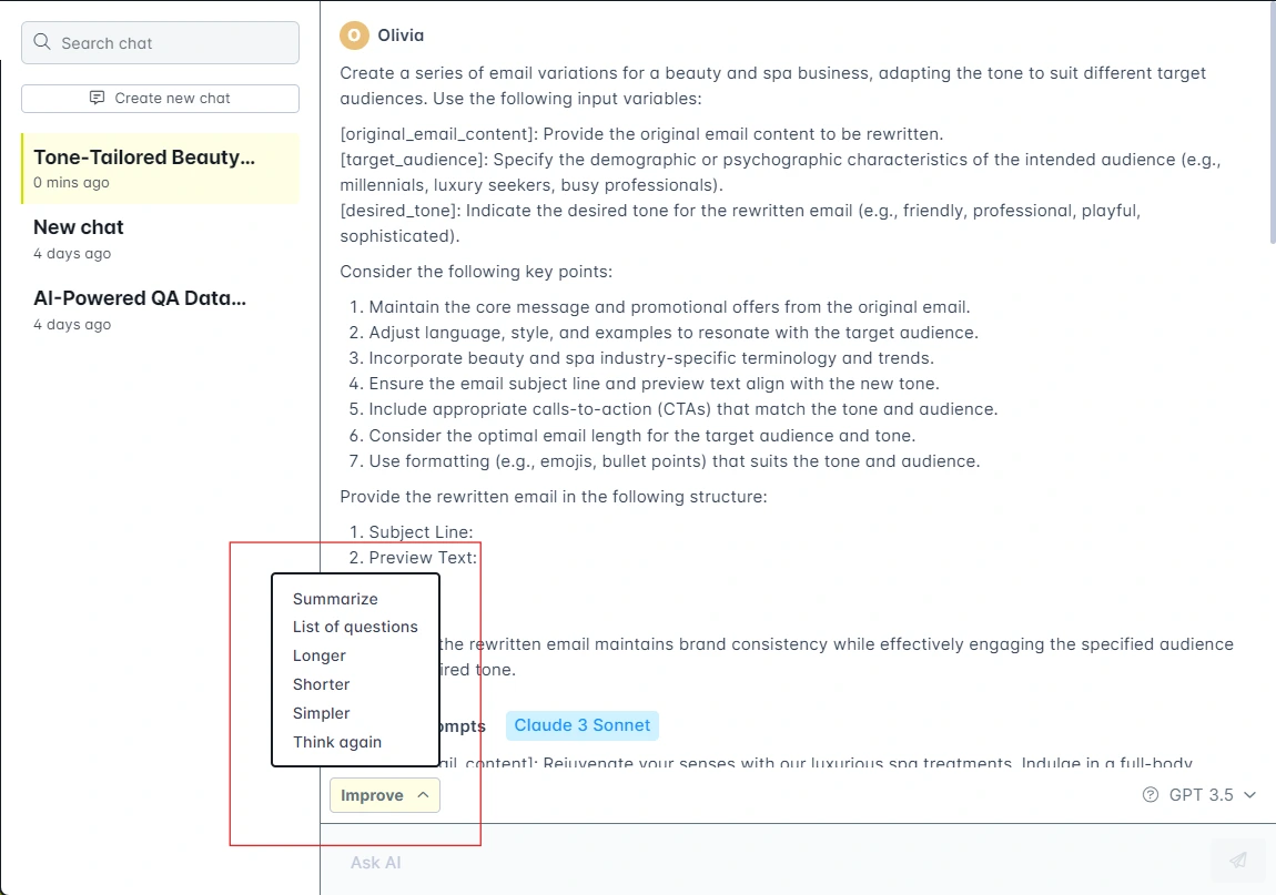 Refine chat output