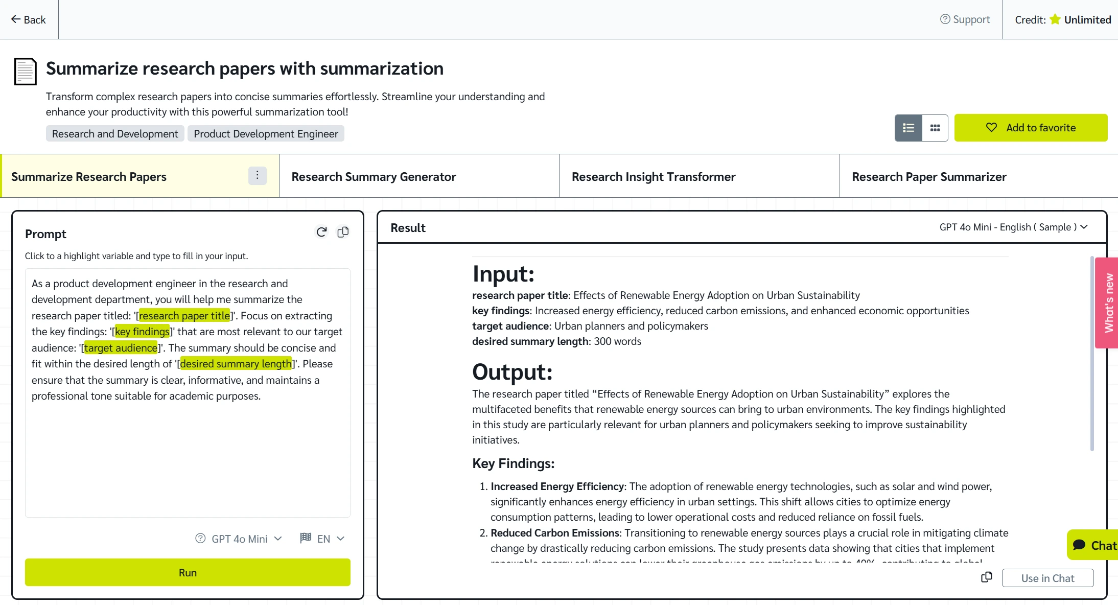 Summarize research papers prompt template