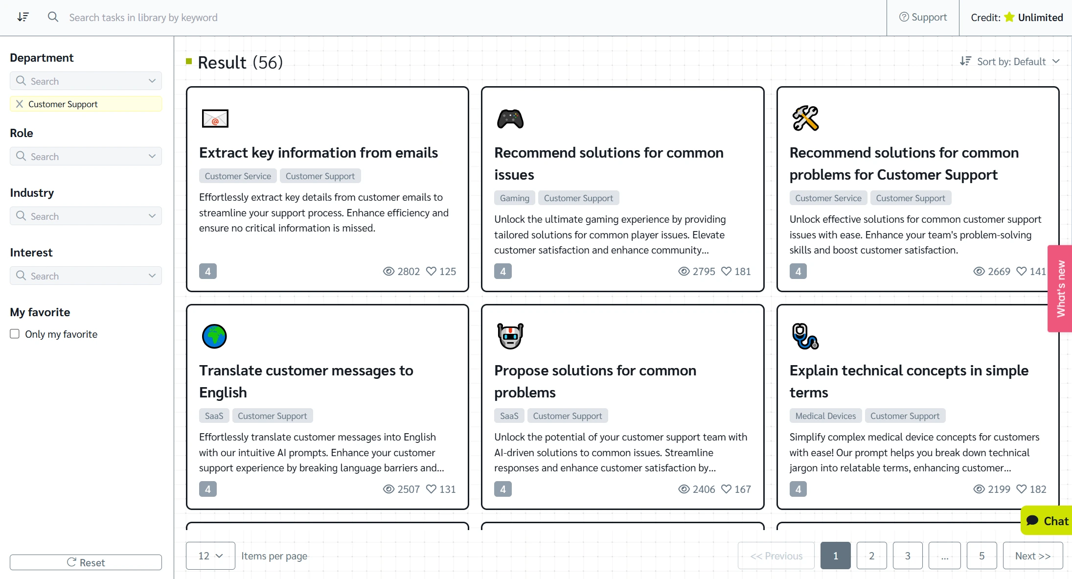 OnlyPrompts customer support tasks dashboard