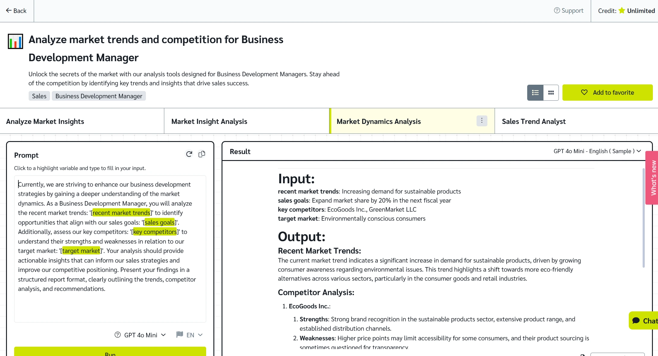 Analyze market trends prompt template