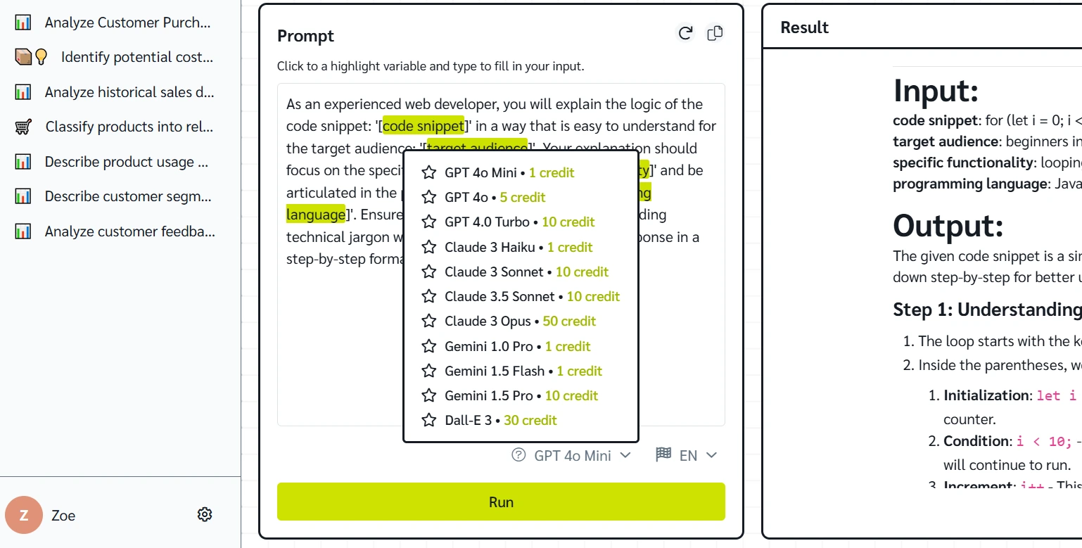 OnlyPrompts AI models