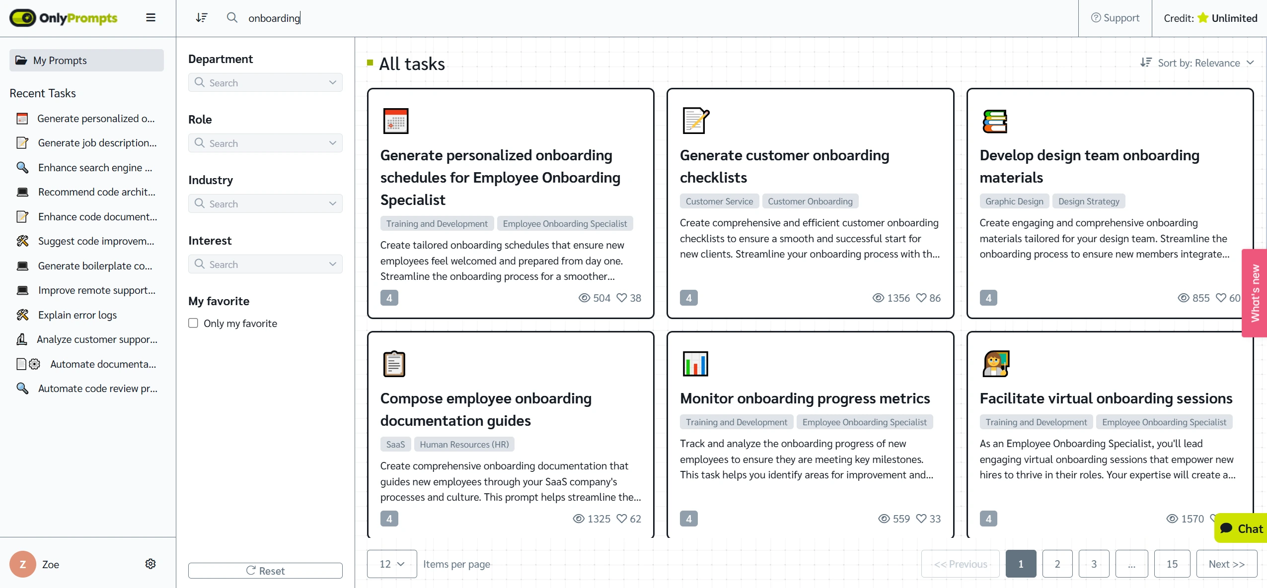 Prompt tasks relating to onboarding