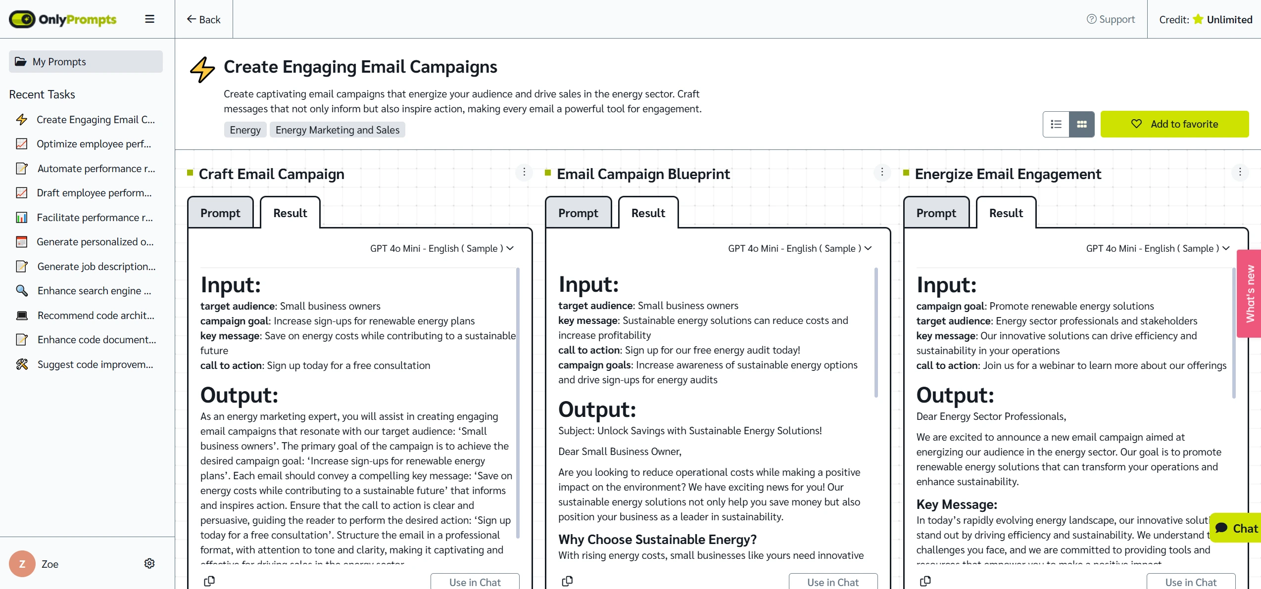 Comparing prompt outputs