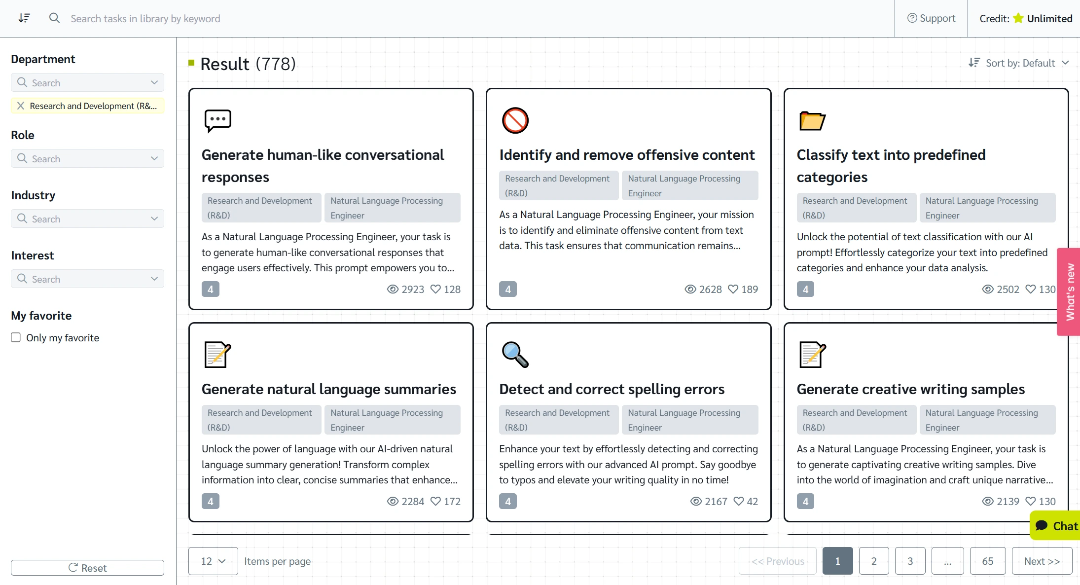 OnlyPrompts app filtering RnD tasks