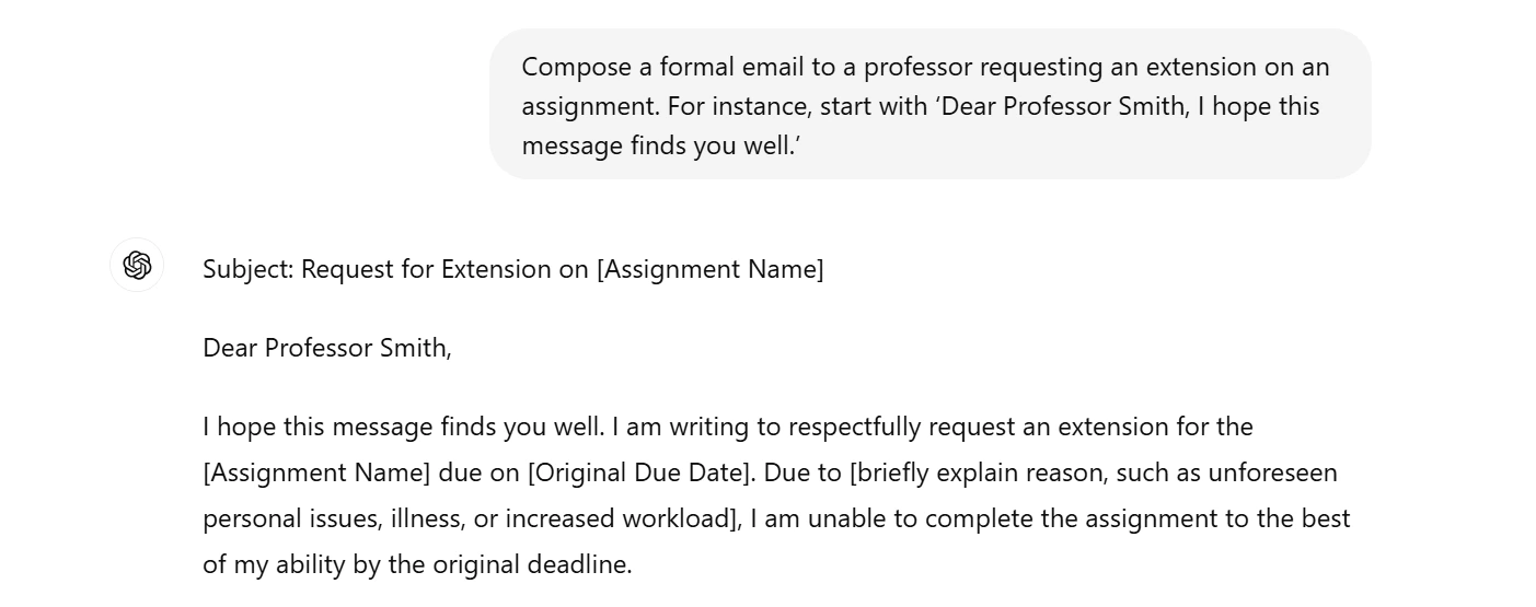 Compose a formal email prompt example